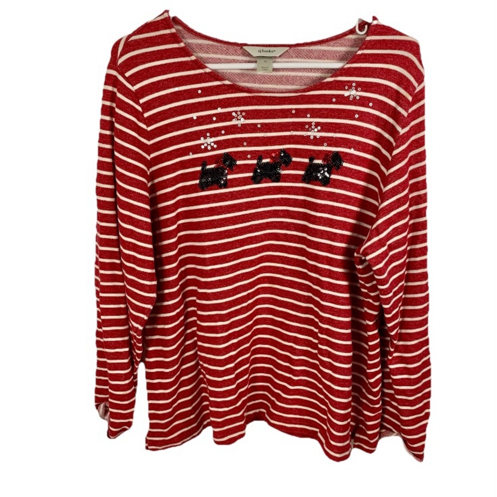 CJ Banks Plus 1X Red & White Stripe Black Scotty‎ Dogs Christmas Sequins Holiday